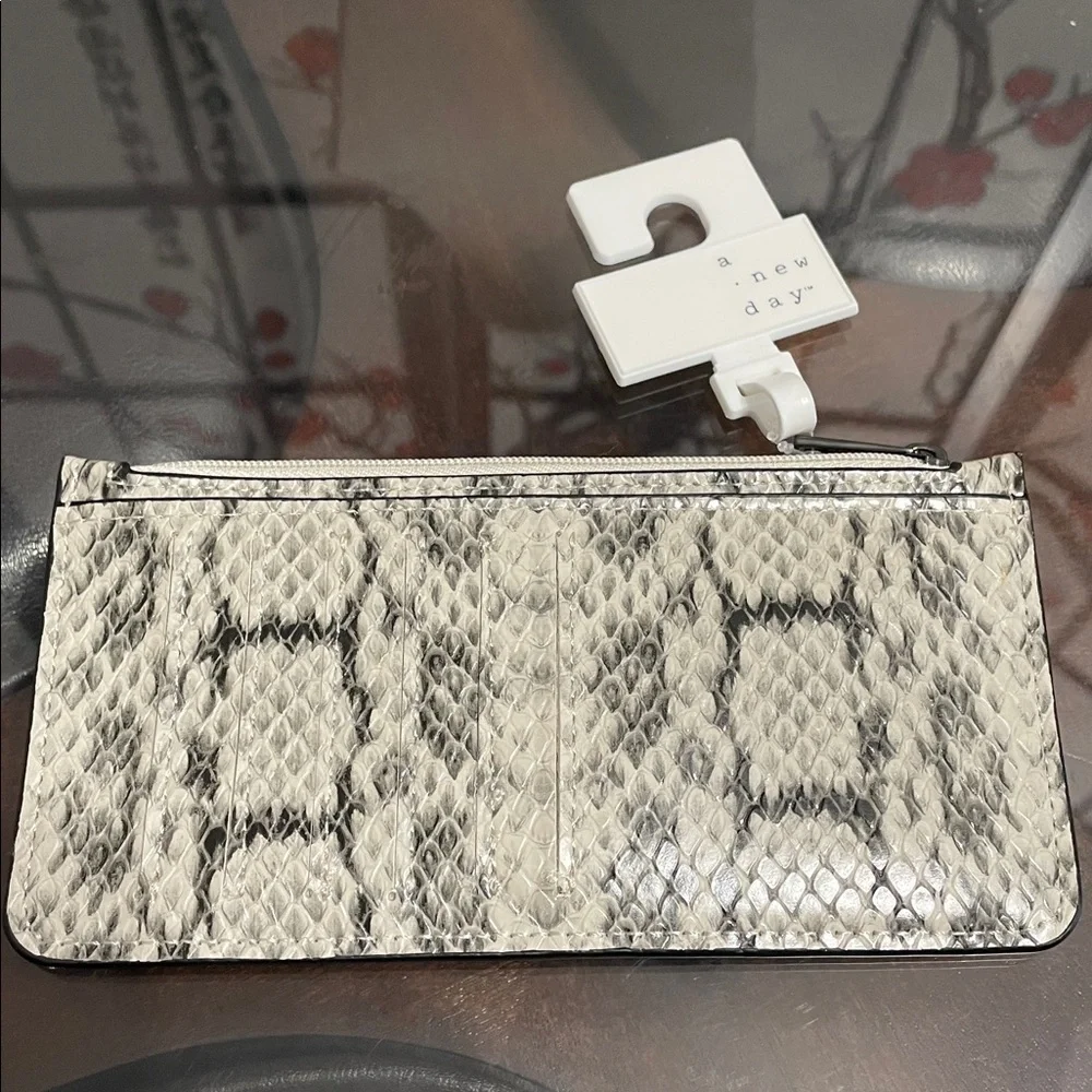 a new day Snake-Print Zip Clutch in White and Black